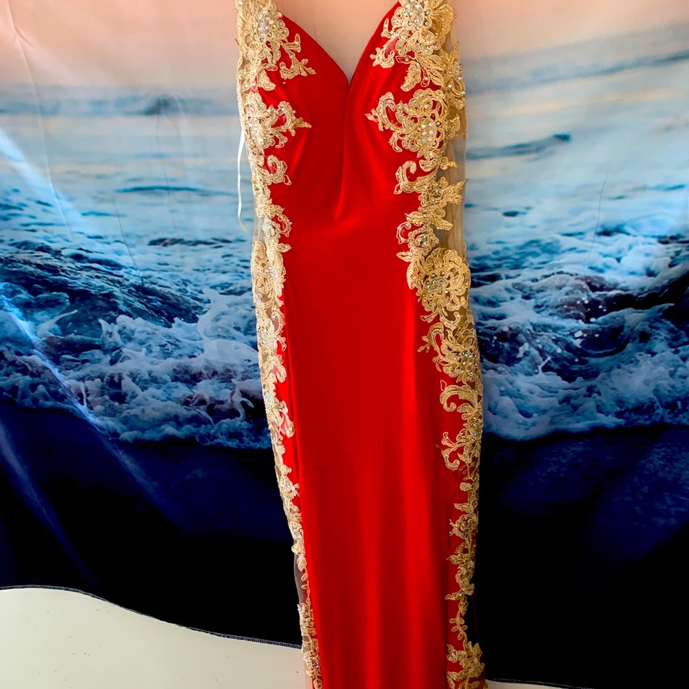 Beautiful red and gold prom dress